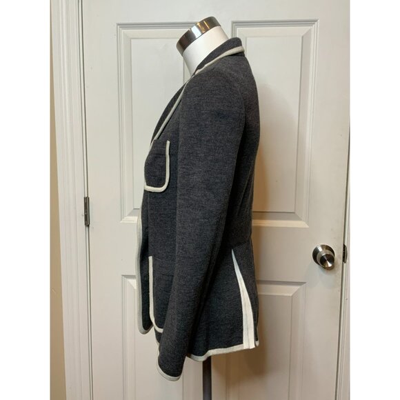Sacai Gray 100% Wool Double Breasted Blazer W/ White Trim, Size 2 - Picture 4 of 10